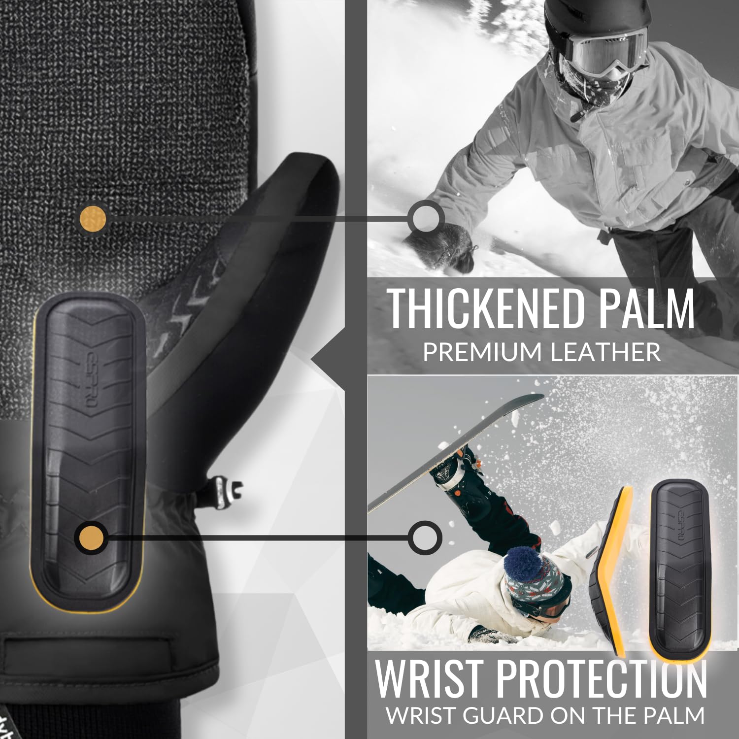 Devembr Skifäustlinge mit Handgelenkschutz, Snowboardfäustlinge Touchscreen