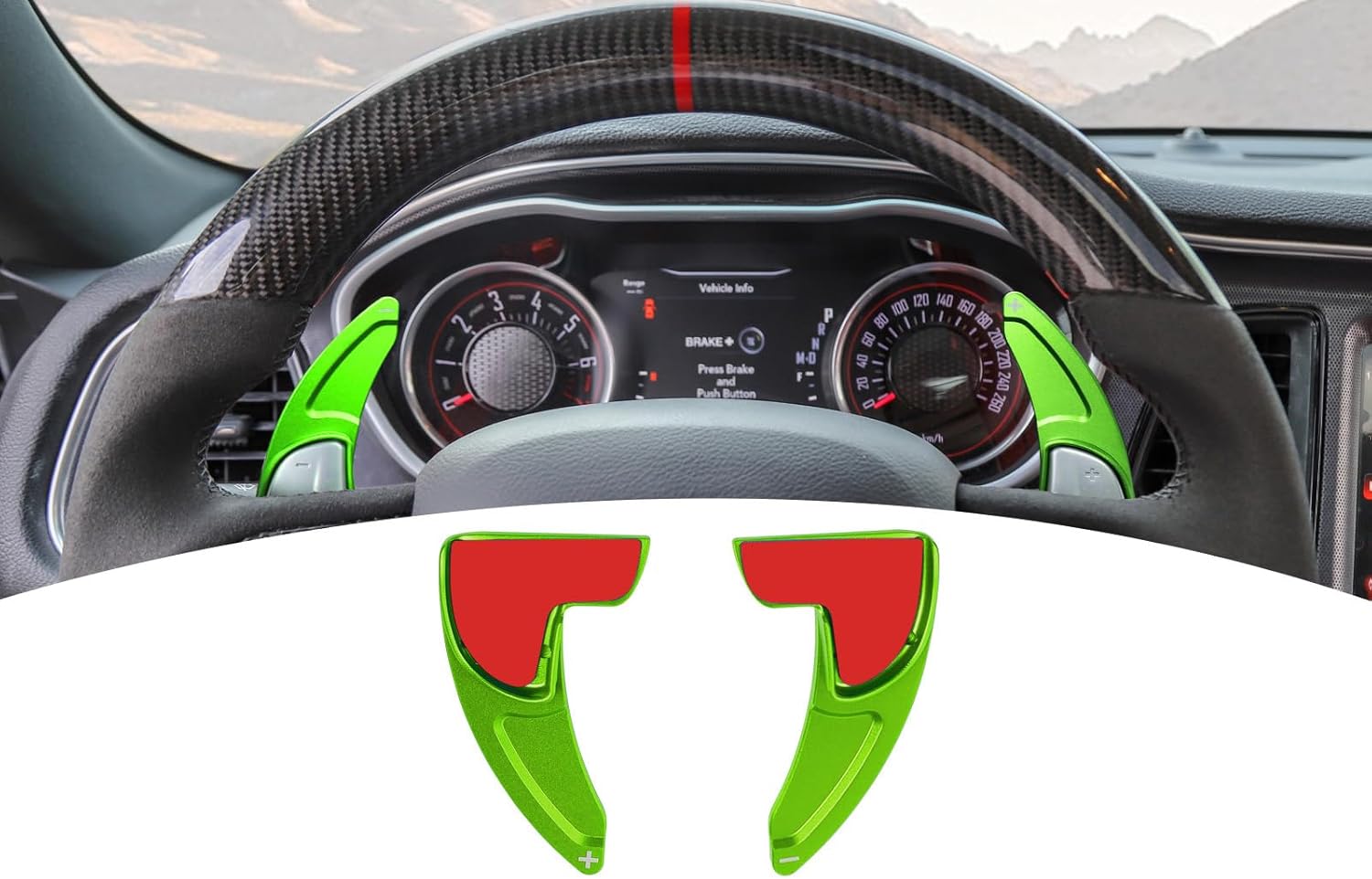 for Charger Paddle Shifter Extension Trim Cover Fit for Dodge Challenger Durango Charger 2015+ Green Interior Accessories Aluminum Alloy 2pcs