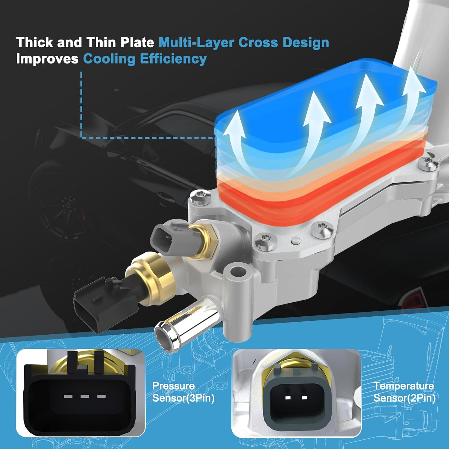 Aluminum Engine Oil Cooler, Oil Filter Housing 3.6L Adapter For 2017-2018 Chrysler 200 300 Jeep Cherokee Grand Cherokee Dodge Charger Challenger Journey Wrangler Ram ProMaster