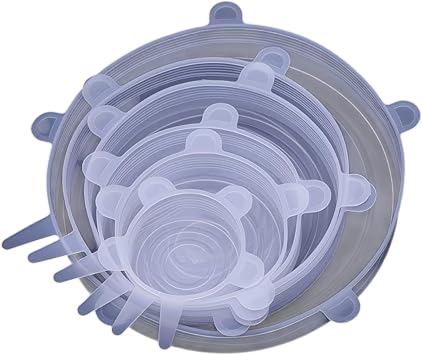 Silikon Stre  Kapak Seti,  effaf, 6 Farkl  Boyut, 6.5cm ile 19.5cm, Esnek G da Saklama Kapa , 6 Adet