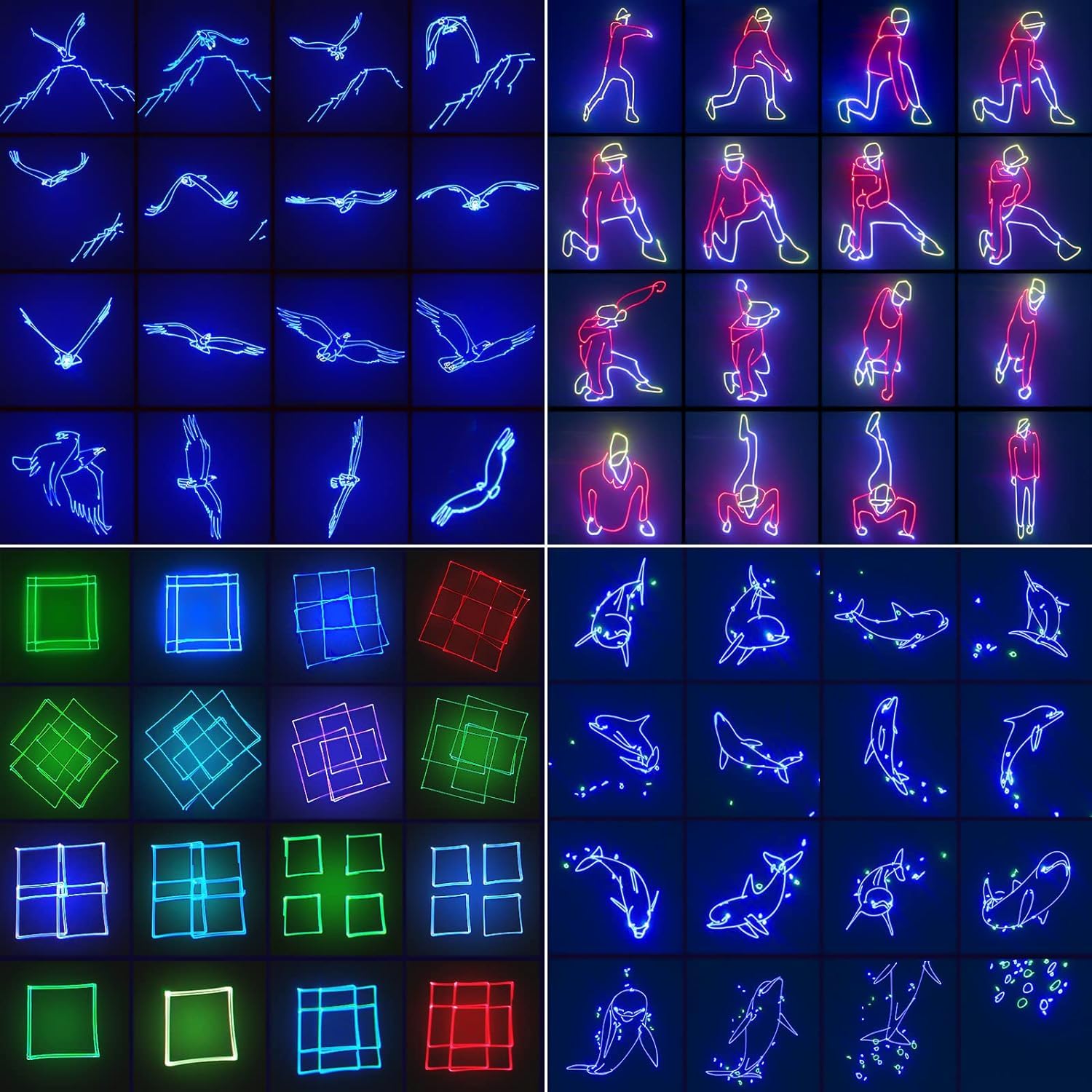 KeoBin 3D RGB Animations DJ Discolicht mit Fernbedienung | Dutzende Strahl- & Grafikmuster, Musiksteuerung, 34CH DMX512, Auto, Master-Slave, Zoom & Rotation für Club, KTV & Live Shows