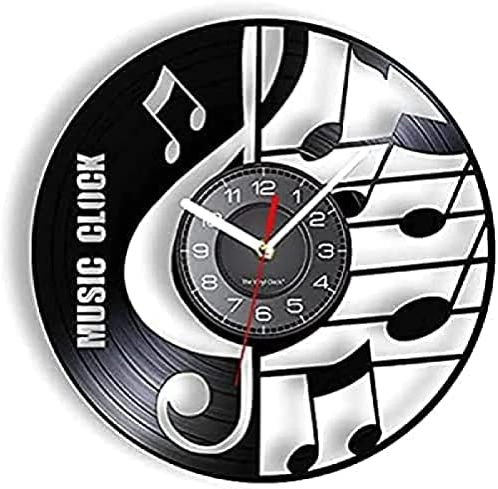 Horloge Murale Ronde Notes de Musique en vinyle noir de 30 cm pour studio et salon