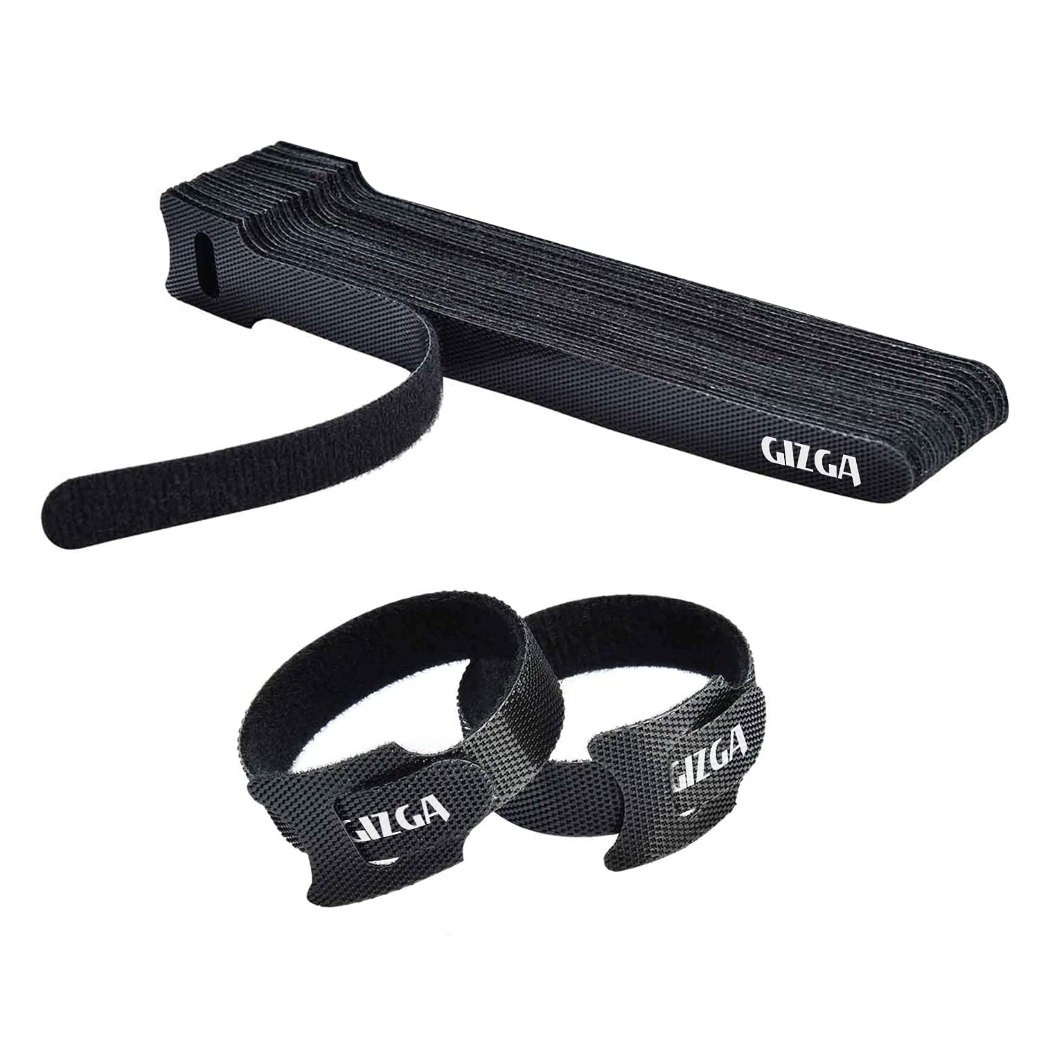 GIZGA Essentials Reusable Cable Organizer Ties Strap (Pre-Cut 15cm x 30pcs Set) Double-Sided Hook & Loop Tape| Wire/Cord Management System for Desk, PC, TV, Theater, Speaker, Home & Office (Black)