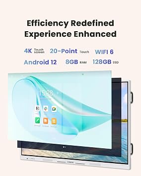 Interactive Smart Board for Classroom, 85 8+128 GB Electronic Digital Whiteboard Built-in Google EDLA-Certified Android 14 OS - 4K Touchscreen Smartboard for Home Office School Studio Display