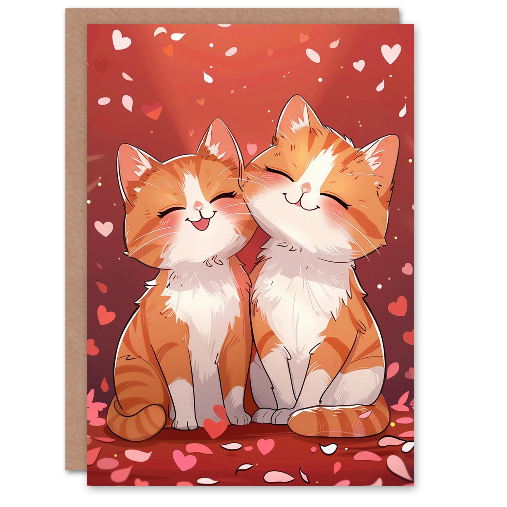 Artery8 Birthday Card Cute Kawaii Cartoon Orange Tabby Cats Lover Blank Arty Art All Occasion Greeting Card