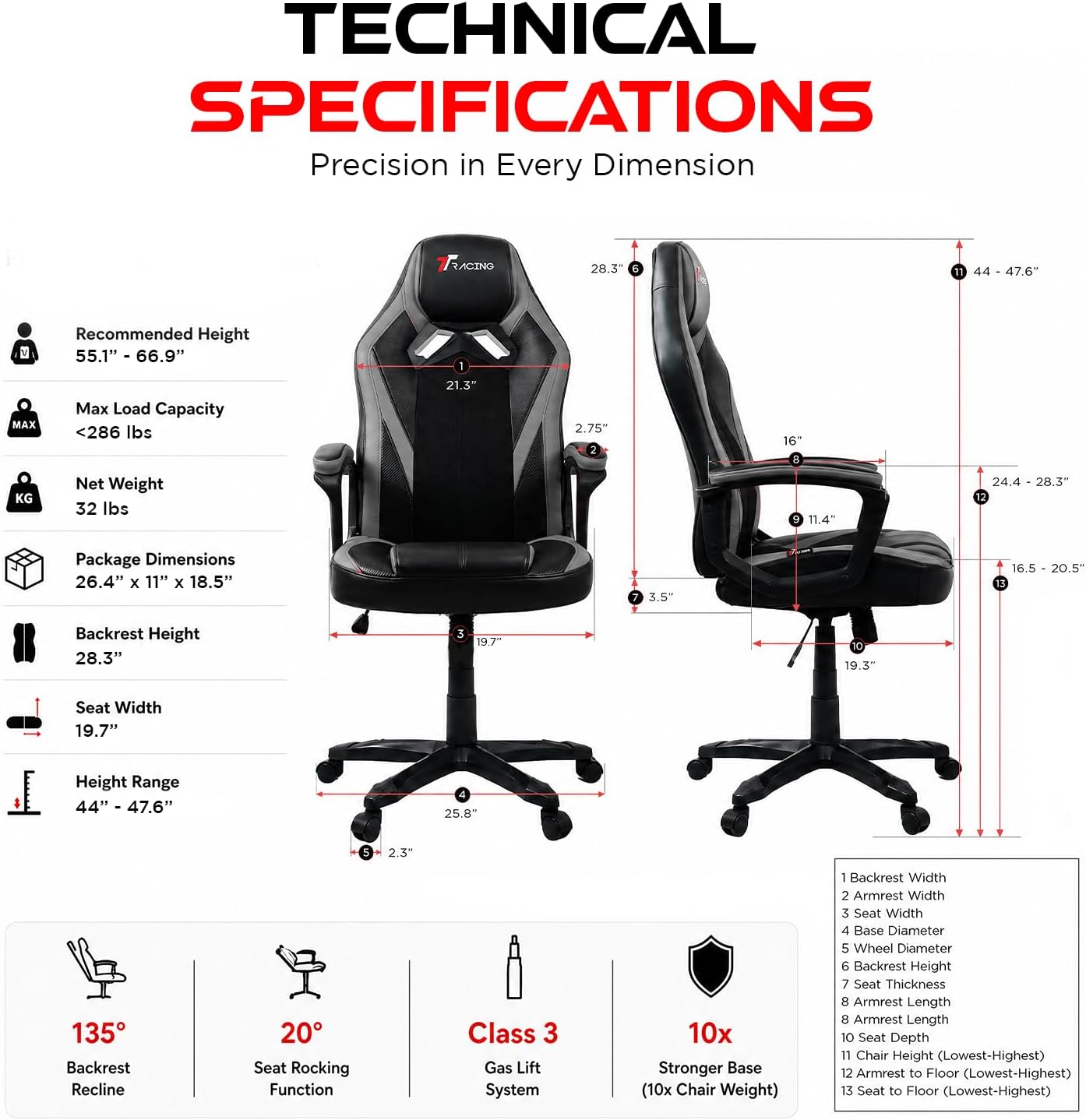 TTRACING Compact Gaming Chair with Breathable Fabric Center Grey