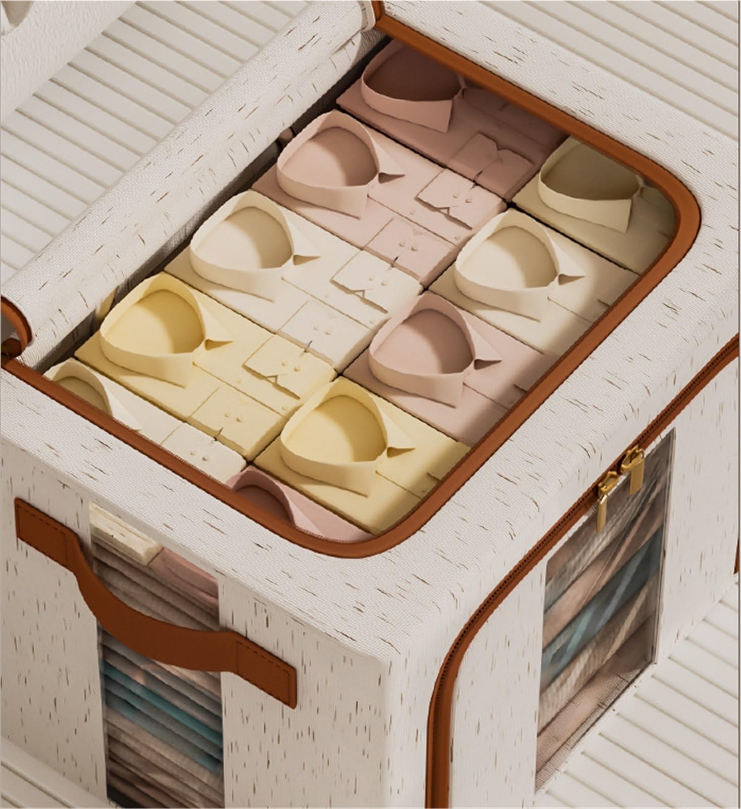 Bolsas Almacenaje Ropa Caja De Almacenamiento Apilable con Caja De Almacenamiento Plegable con Asa De Cremallera Y Ventana Transparente Organizador Armario para Edredones(50 * 40 * 32cm)