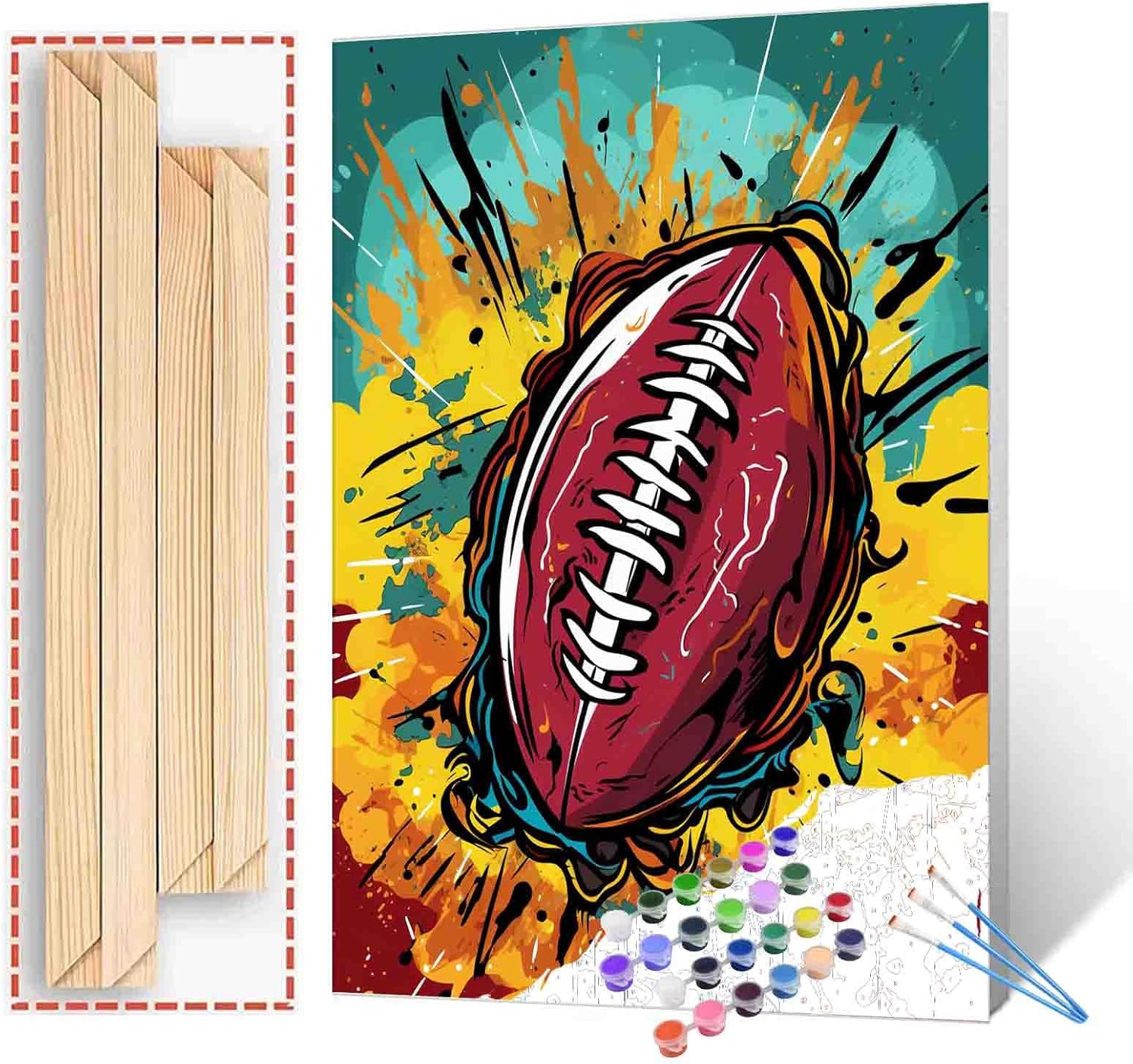 American Football Paint by Numbers for Adults Graffitic Pop Art DIY Digital Oil Painting Kits Canvas with Brushes Sport Acrylic Pictures Home Decor Gifts Modern Paintwork 16x20inch Gift(DIY Frame)