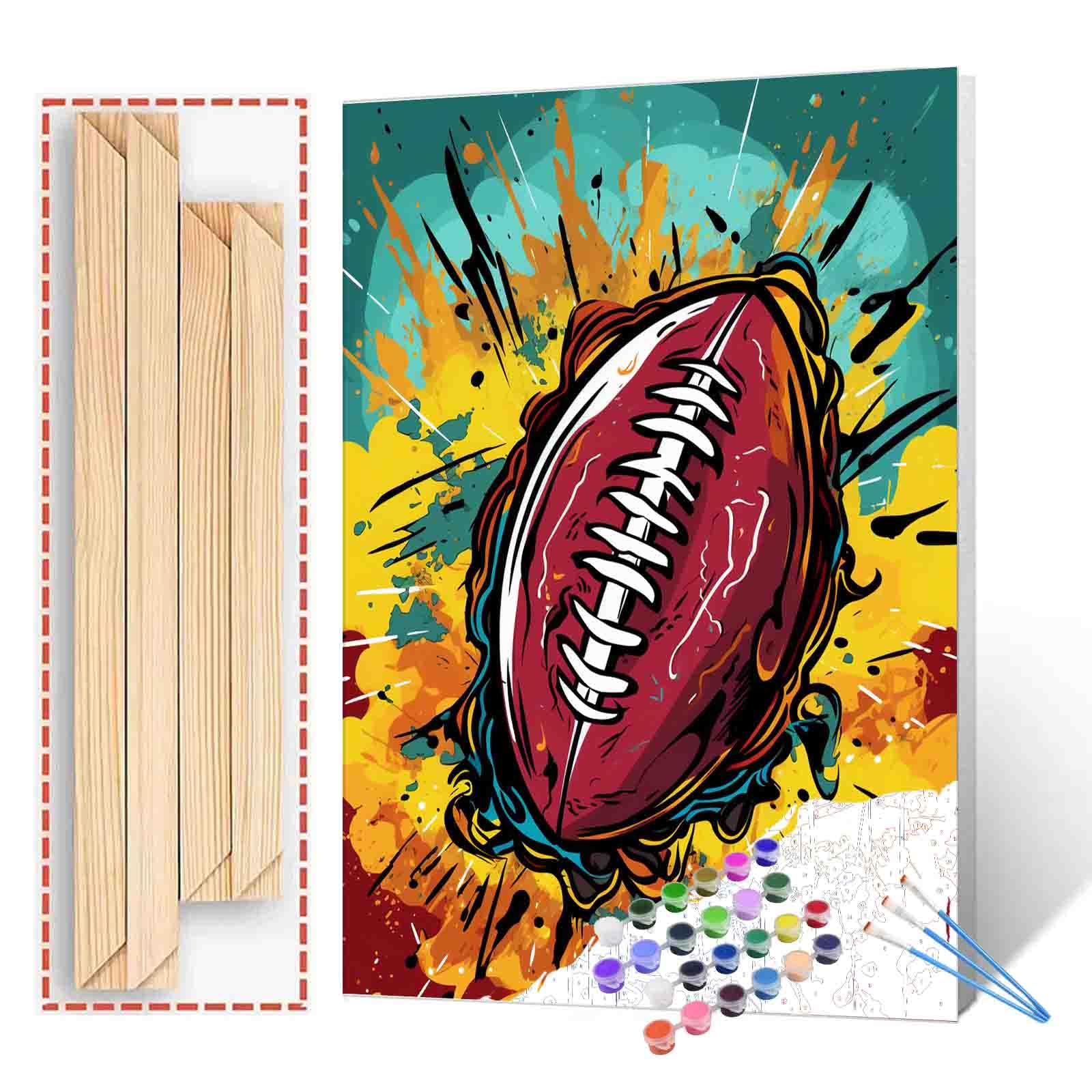 American Football Paint by Numbers for Adults Graffitic Pop Art DIY Digital Oil Painting Kits Canvas with Brushes Sport Acrylic Pictures Home Decor Gifts Modern Paintwork 16x20inch Gift(DIY Frame)