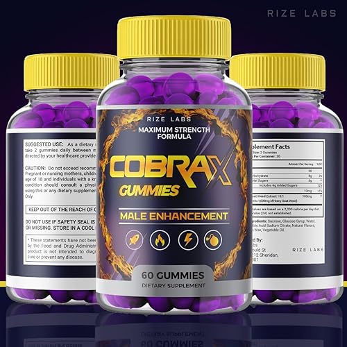 Miniatura 8 de Gomitas CobraX para hombre para apoyo al rendimiento, suplemento ultra puro, fórmula avanzada, revisión de energía, resistencia, paquete de 5 (300
