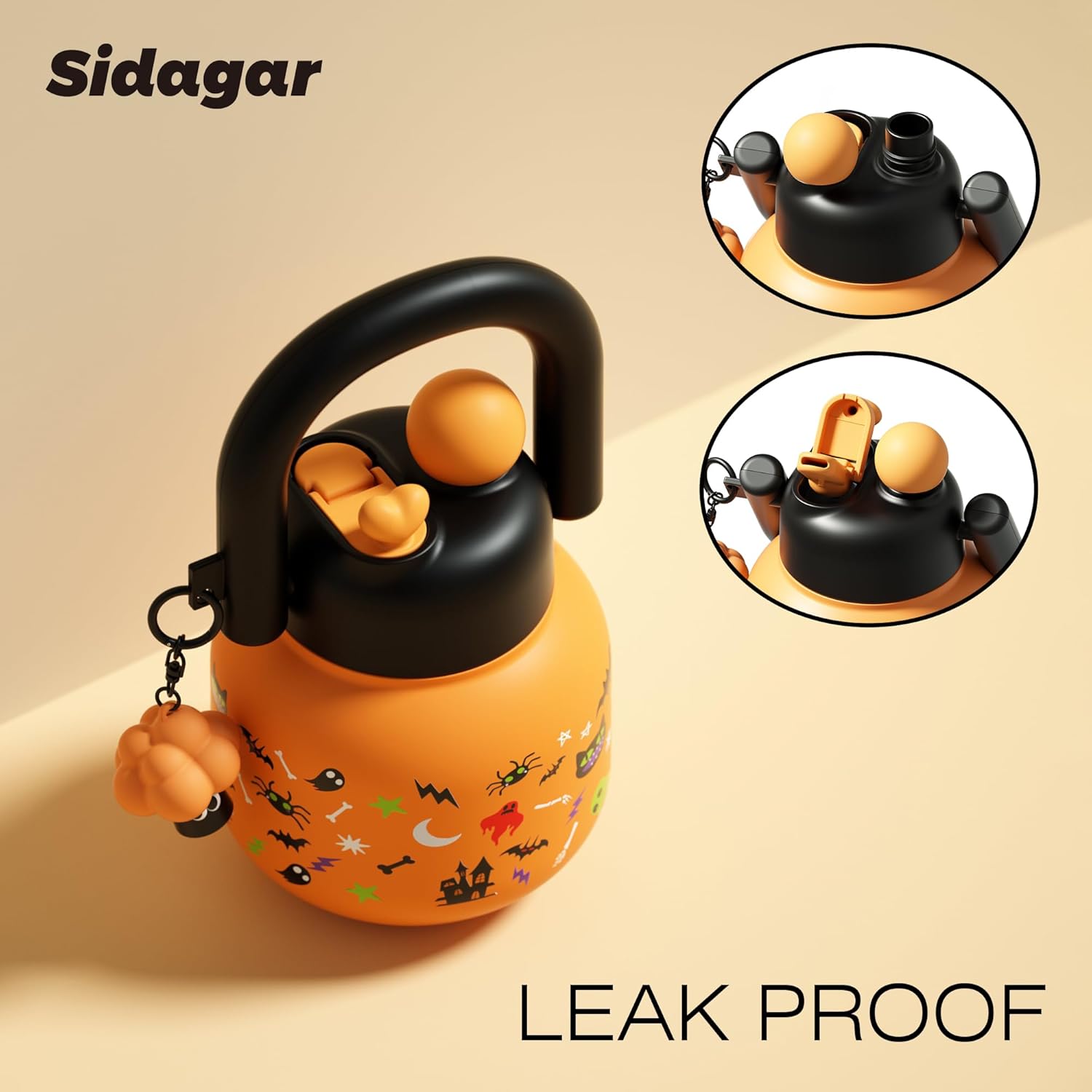 22 oz Tote Water Bottle with Straw and Carry Handle, Wide Mouth Vacuum Insulated Stainless Steel Tumbler, Travel Coffee Cup for Women Easy Carry, Halloween - Image 3