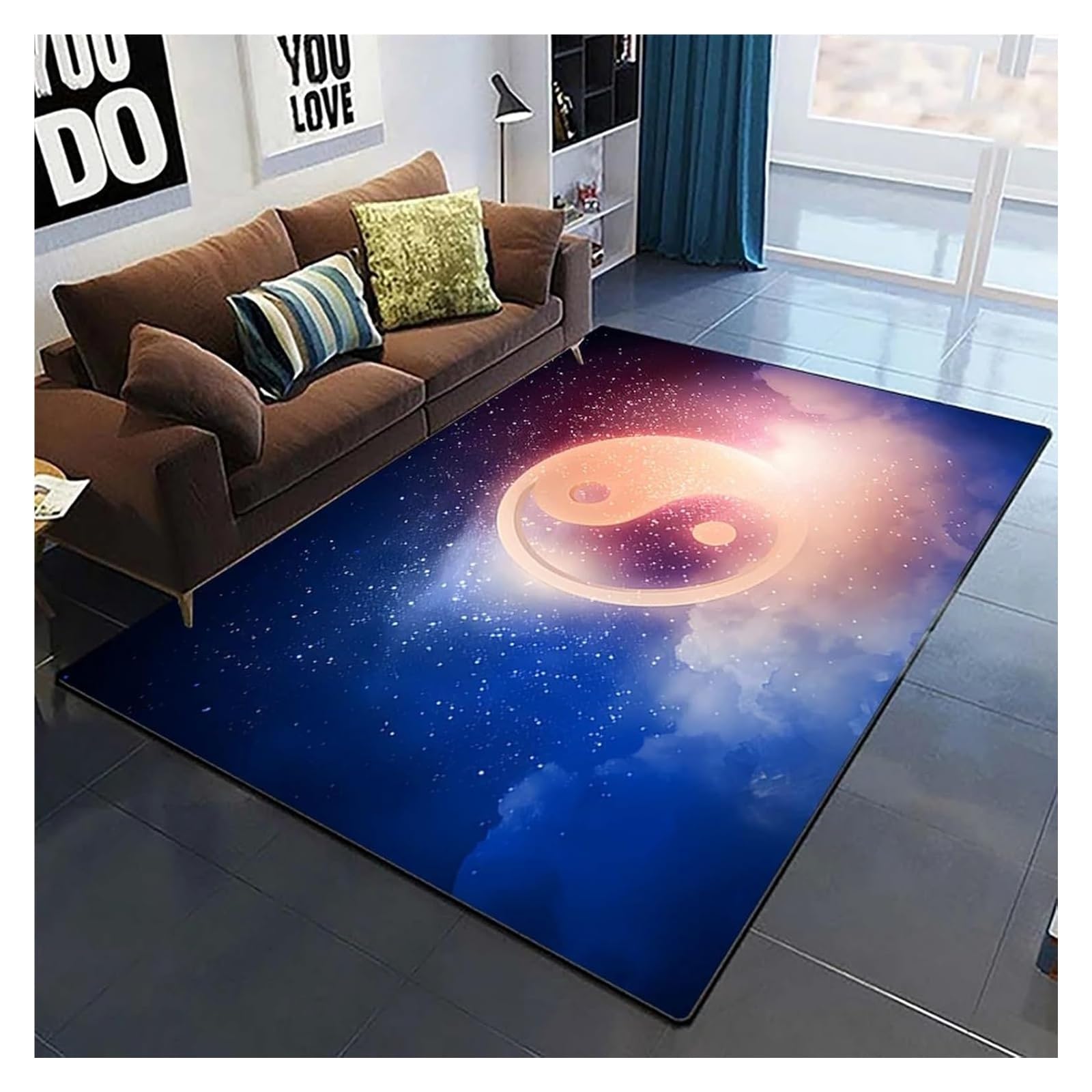 Tapis de sol Tai Chi Yin Yang Bagua antidérapant et doux pour chambre 80x160 cm