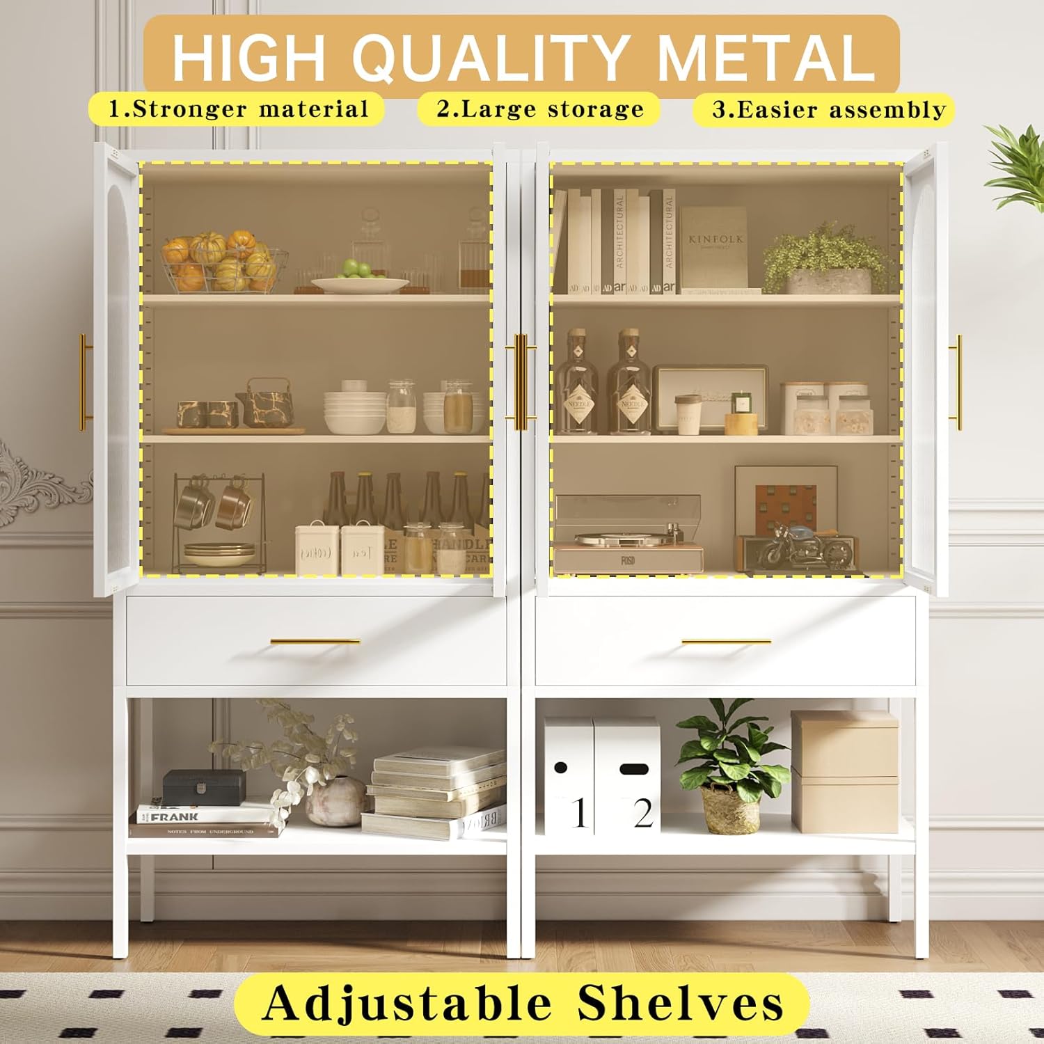 ホワイト木製キャビネット 4扉 3引き出し デスクワゴン 木製 キャスター付 3段 A4ファイル収納 デスク