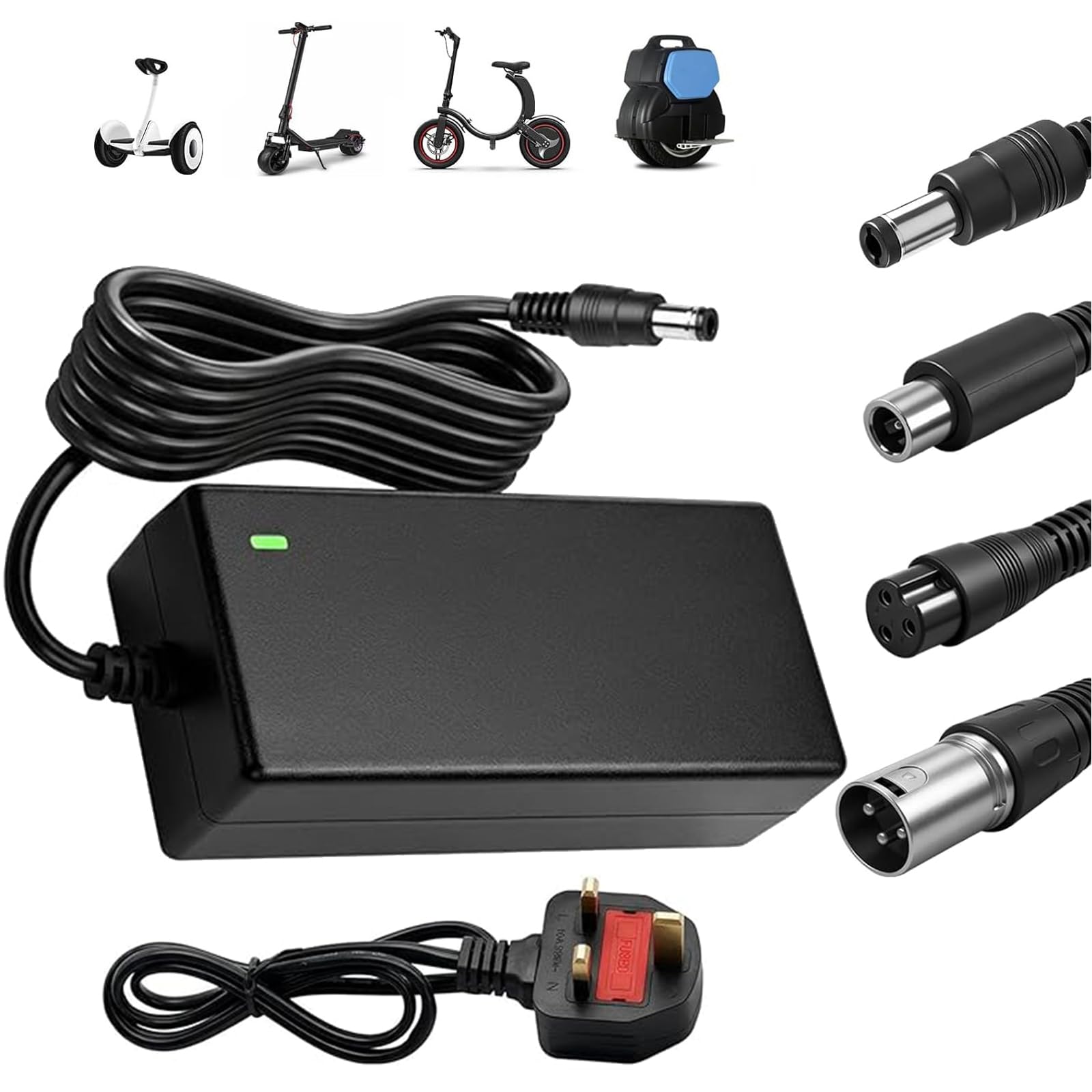 Electric Scooter Charger, 42V 2A Hoverboard Charger with 4 Connections