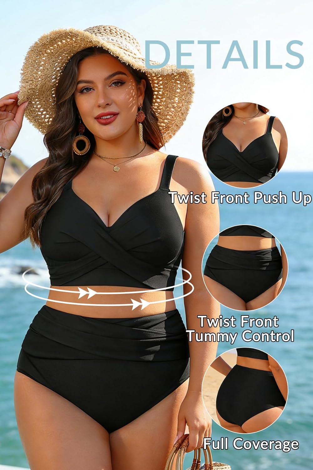 Women's Plus Size High Waisted Bikini - Two Piece Swimsuit Tummy Control Bathing Suit 2025 Twist Swimwear - Image 5