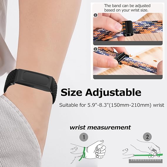 Google Fitbit Air対応編組腕時計バンド、磁気バックルストラップ、通気性の高いソフトナイロン弾性スポーツリストバンド