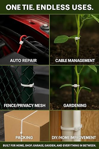 Miniatura 4 de Nirah Bridas para cables de 10 pulgadas (paquete de 100) resistentes, blancas, autobloqueantes, resistentes, resistentes a los rayos UV, plástico