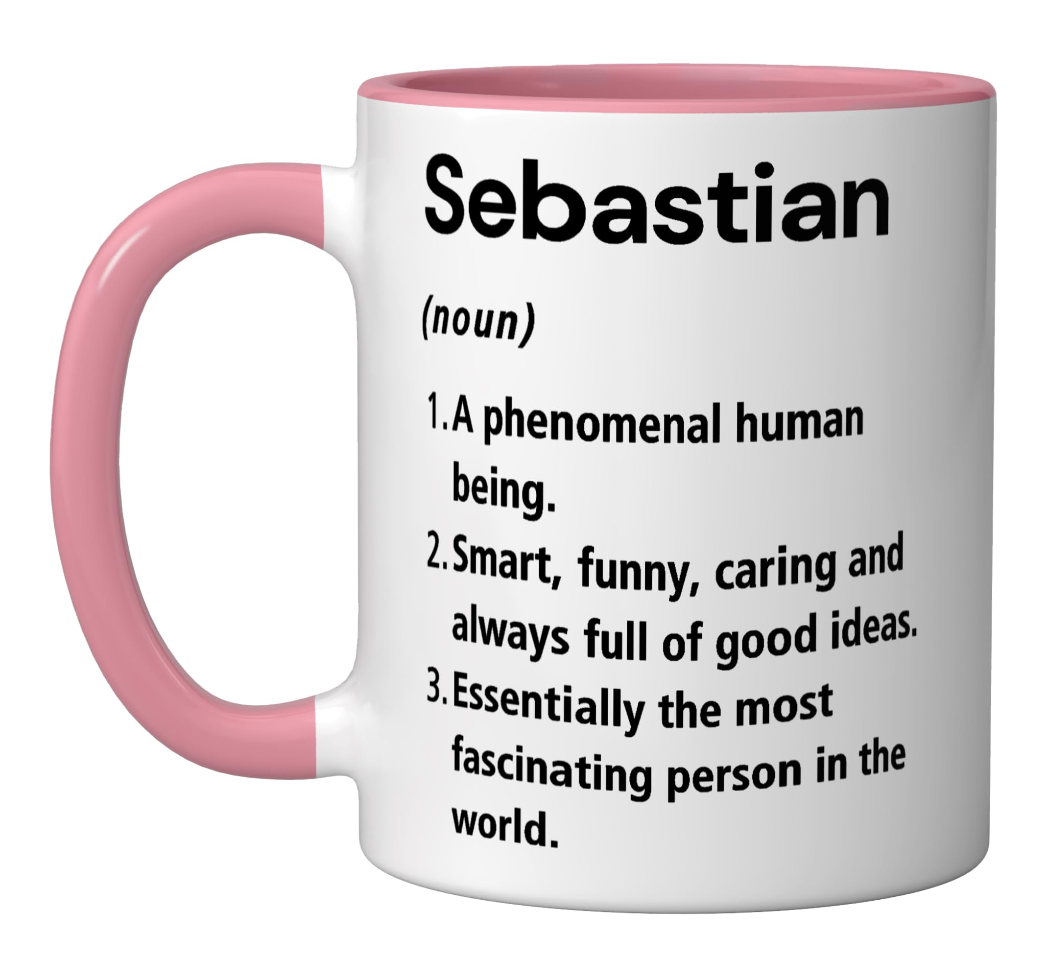 Sebastian Name Definition Dictionary Ceramic Mug, Pink/White