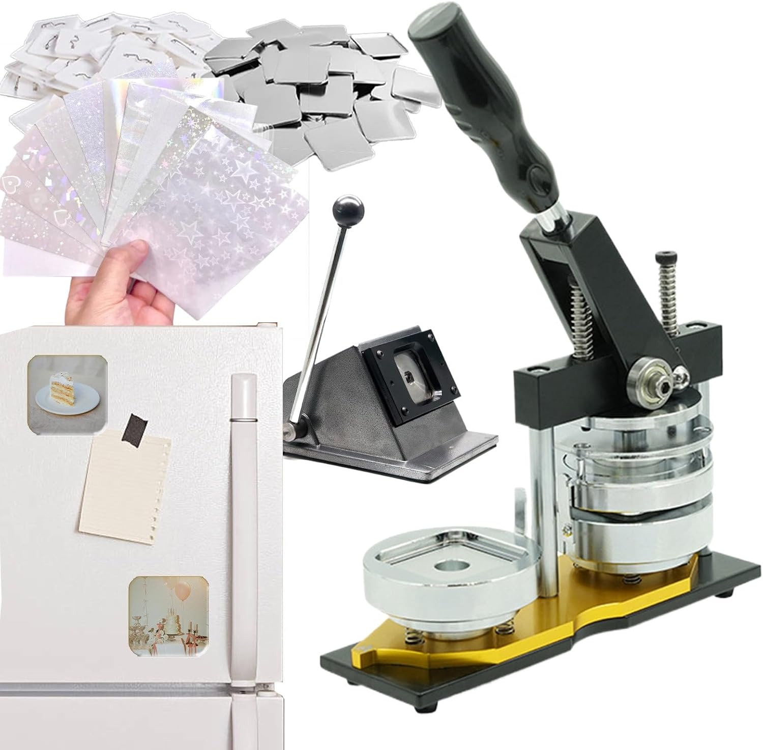 DIY Button Maker Kit with Holographic Stickers - Craft Set for Custom Pins & Magnets, Perfect for Beginners & Enthusiasts (Includes 100 Pins)