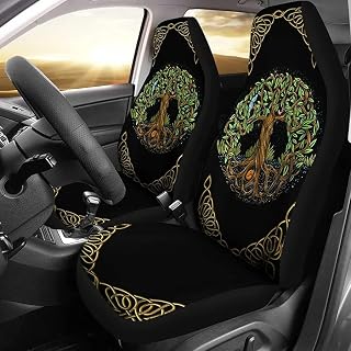 601 Set of 2 Car Seat Covers Dirt-Proof Cars Front Seat Covers Soft Car Accessories Bucket Seat Covers Universal Fit Truck Suv Mpv Sedan Vintage Tree of Life Pattern St Patrick's Gift