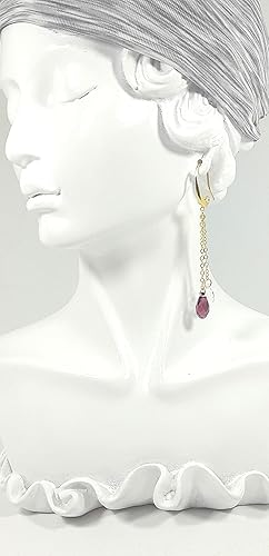 Vista 4 de Aretes colgantes extra largos de 2 cadenas de oro de 14 quilates con cristales austriacos raros chapados en puro gota para mujeres, San Valentín