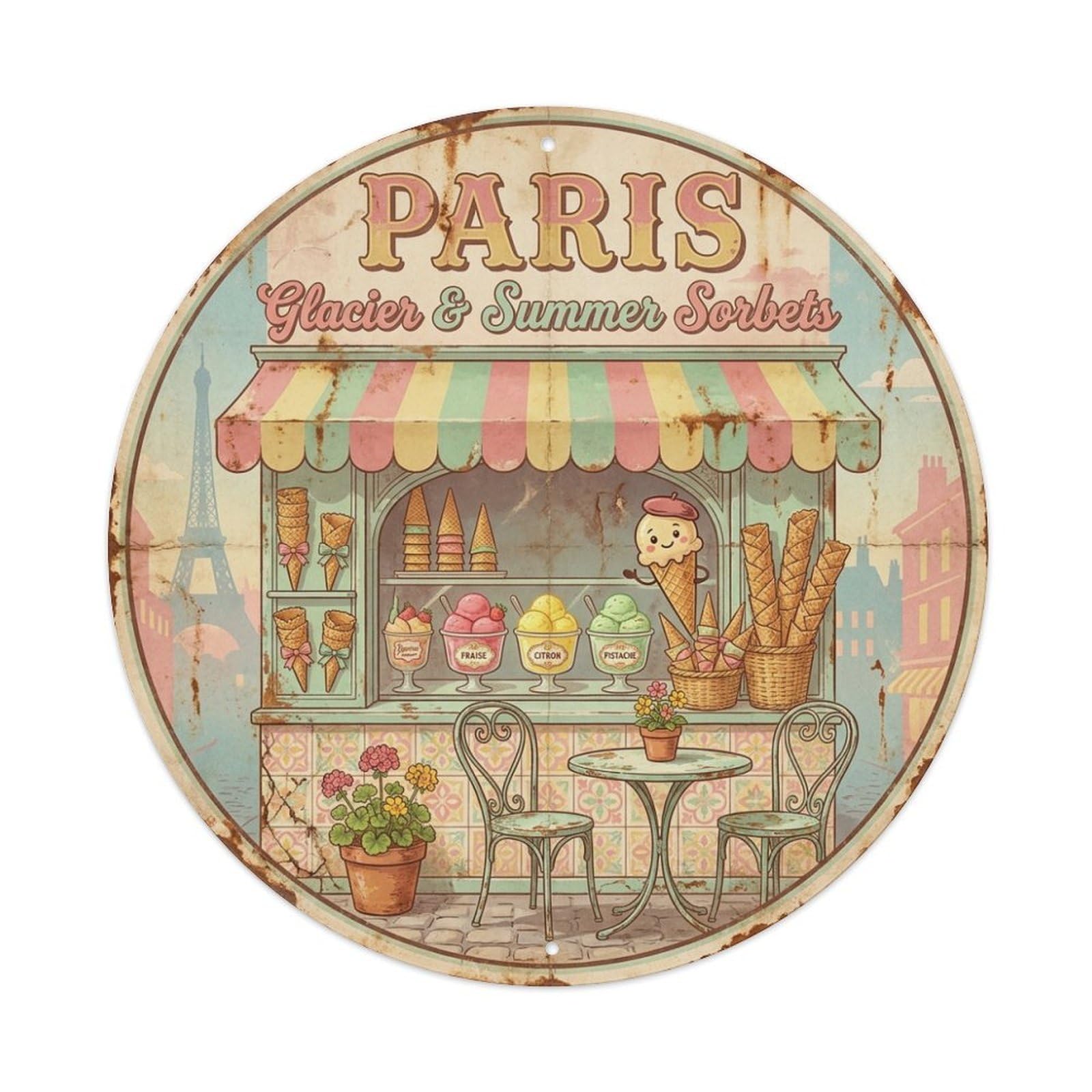 Olhnbad Style Cuisine Culture Paris Summer Sorbet Cafe Travel Retro Metal Tin Sign