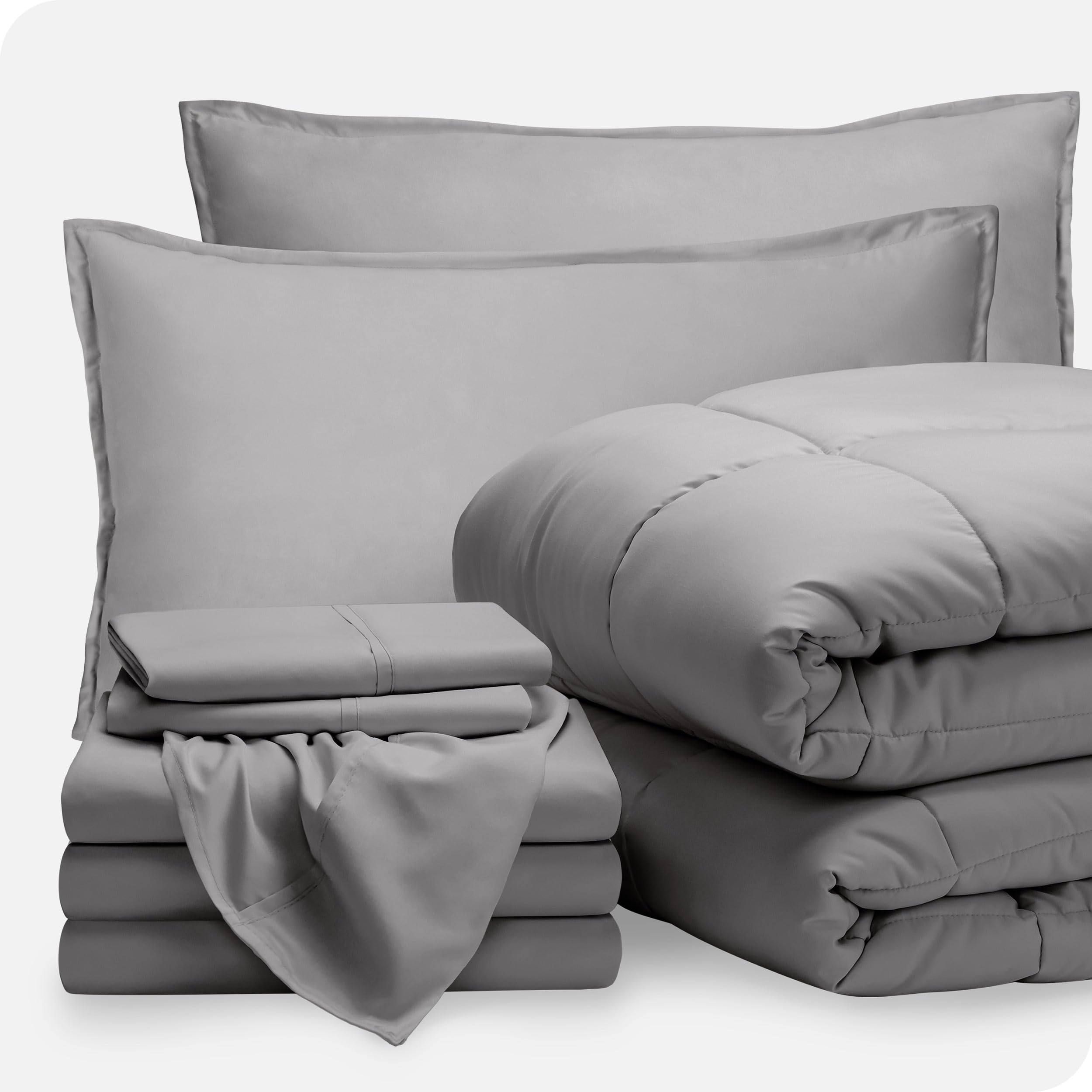 Bare Home Bed-in-A-Bag 8 Piece Comforter & Sheet Set - Split King - Goose Down Alternative - Ultra-Soft 1800 Premium Bed Set (Split King, Dark Blue/Sand)