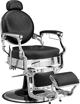 Winado Heavy Duty Vintage Recline Barber Chair, Black - Buttonless Style | with Headrest, Supports up to 700lbs & 360 Rotatable, Professional Salon Beauty Spa Shampoo Equipment for Hair Stylist