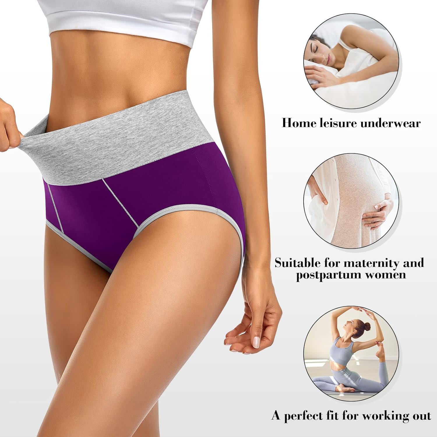 ASIMOON Women's High Waisted Cotton Underwear Tummy Control Panties Soft Full Coverage Ladies Briefs - Image 4