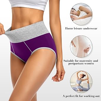 ASIMOON Women's High Waisted Cotton Underwear Tummy Control Panties Soft Full Coverage Ladies Briefs