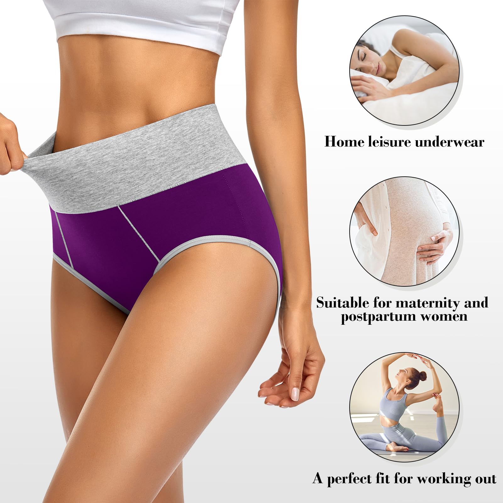 ASIMOON Women's High Waisted Cotton Underwear Tummy Control Panties Soft Full Coverage Ladies Briefs