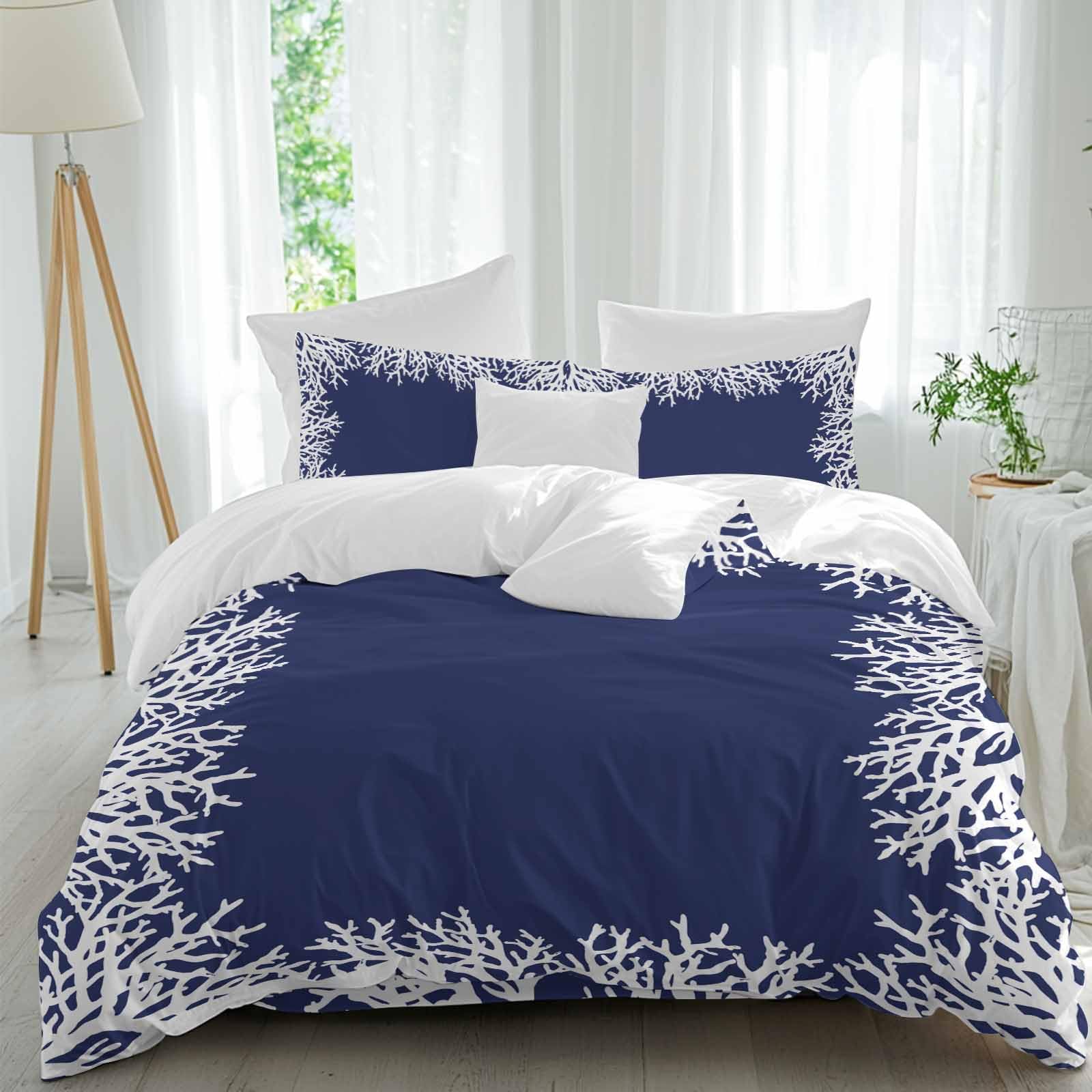 Sea Coral Duvet Cover Set Twin Size Microfiber Soft Comforter Quilt Duvet Patterned Bed Duvet Cover with Flat