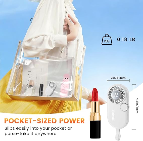 Small Portable Handheld Fan,5- Speeds Powerful Mini Personal Fan, Rechargeable Fans with Smart LED Display,Lightweigh, for Outdoor,Women Makeup, Kids,Summer Gifts for Girl & Women (White)