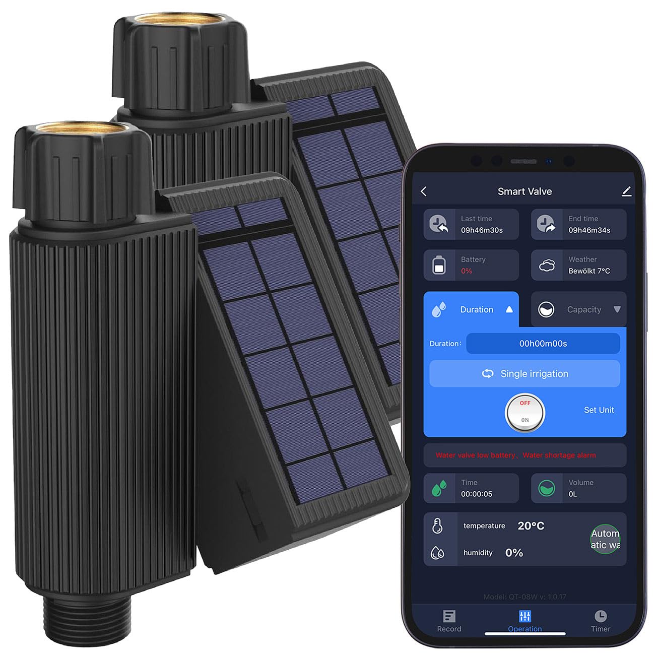 Royal Gardineer Smart Home Bewässerung: 2er-Set WLAN-Bewässerungscomputer, Solarpanel, BT-Gateway, App, IP65 (Gartenbewässerung Computer, Bewässerungssysteme WLAN, Panel)