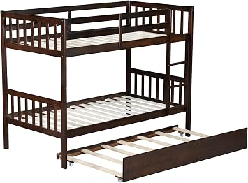 Bellemave Twin Over Twin Bunk Bed with Trundle,Convertible Bunk Beds with Ladder & Safety Guardrails,Twin Size Bunk Beds for Kids Girls Boys,Espresso