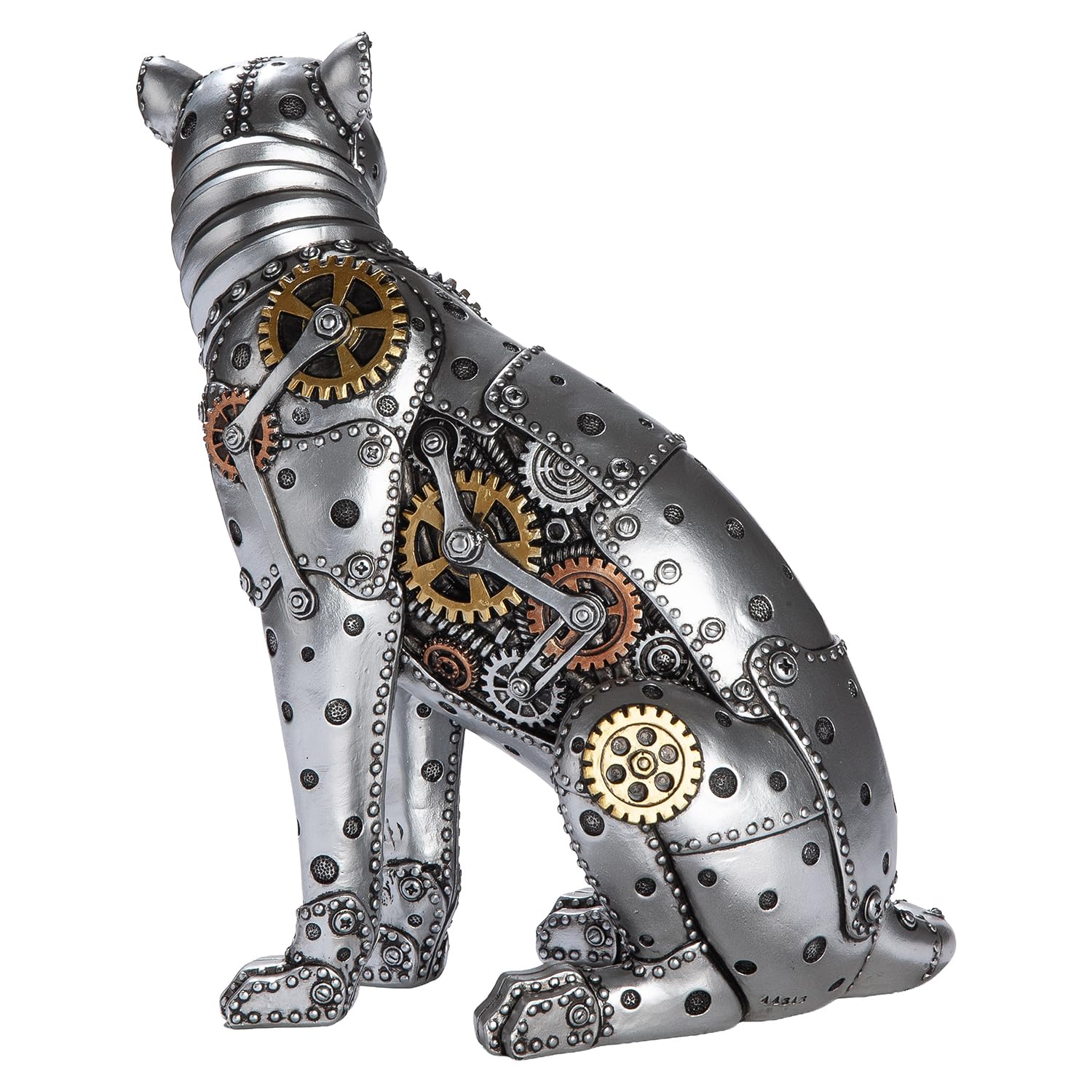 GILDE Steampunk - Figura de Leopardo (Resina, 25 x 19 cm), diseño de Engranajes, Color Plateado