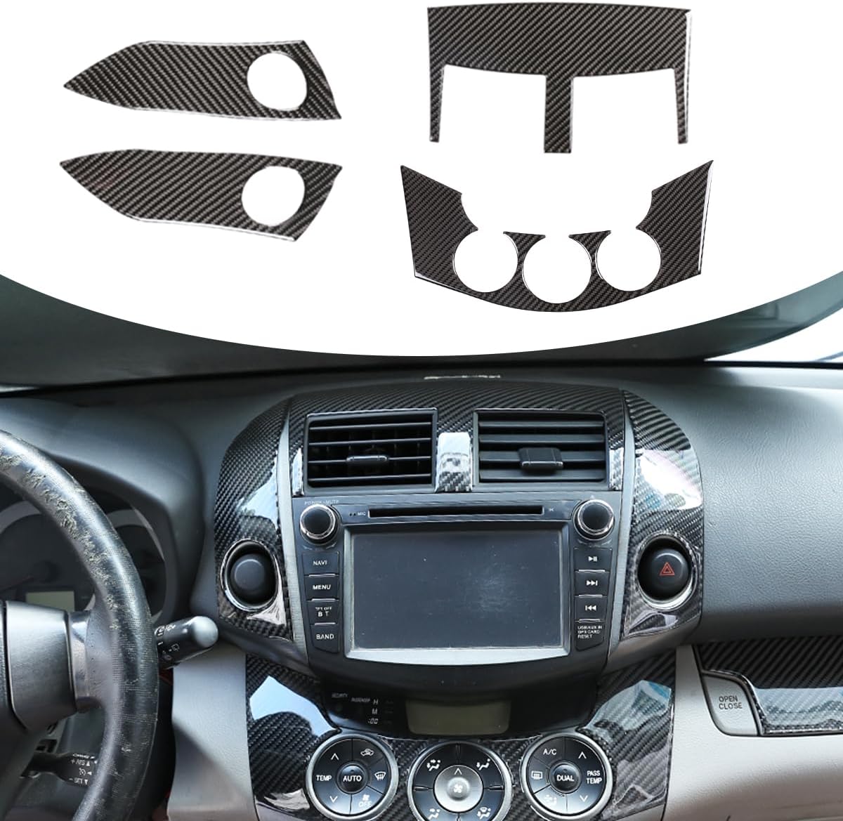 Car Center Console Air Vent Sticker/Warning Light Switch Panel/Center Switch Panel Sticker,Real Soft Carbon Fiber Trim Stickers Fit for Toyota RAV4 Older Models 2006-2012 (Style D)