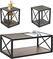 Vista 14 de Mesa auxiliar rústica para sala de estar, mesita de noche de dormitorio de 17.7 pulgadas, moderno estante de vidrio templado y mesa auxiliar