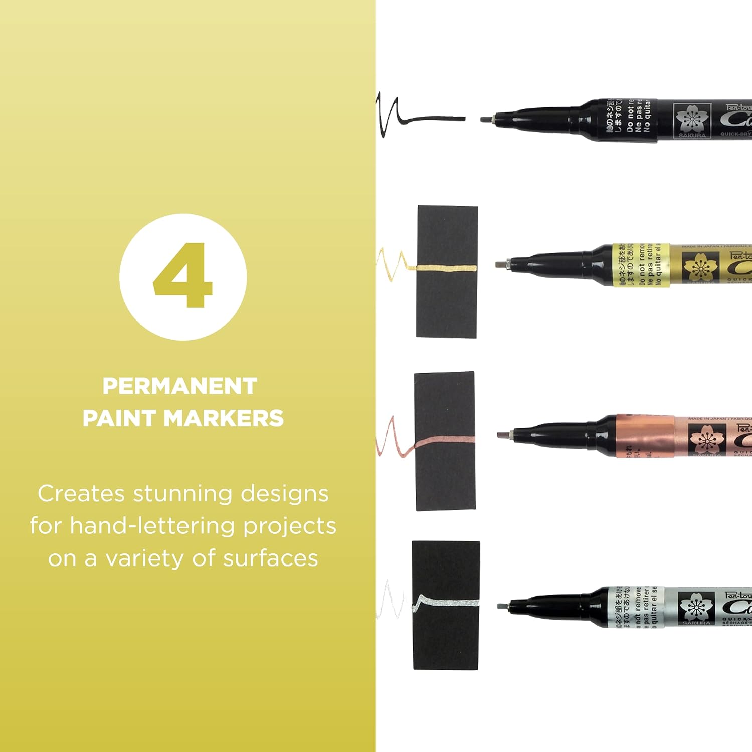 SAKURA Pen-Touch Paint Markers - Permanent Marker Pen - Assorted Metallic Colors - Extra Fine Tip Size - 3 Pack & Pen-Touch Calligrapher - Assorted Metallic Colors - Fine Tip Size - 4 Pack