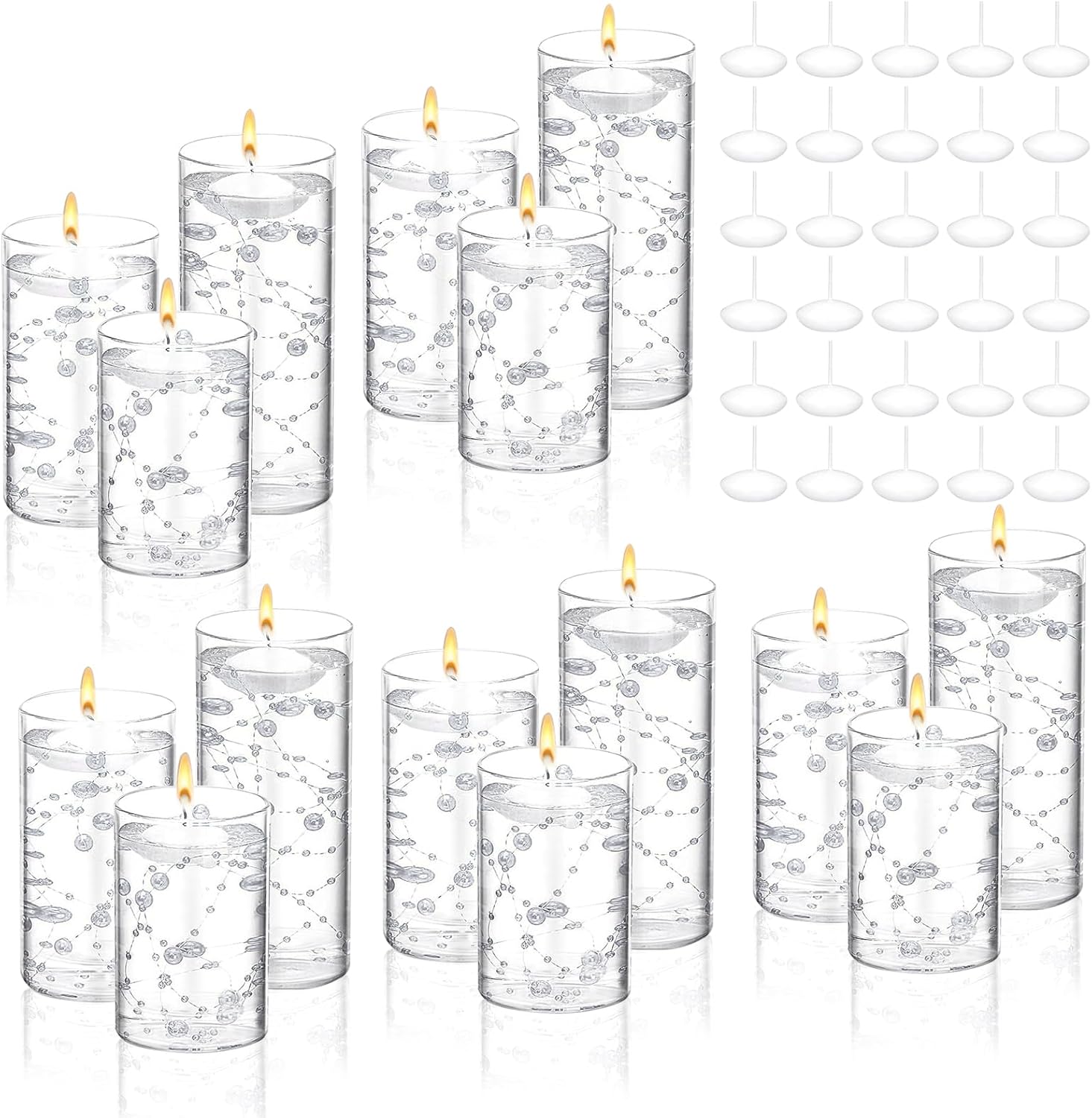 15 Set Glass Cylinder Vase with 20 Artificial Pearl String