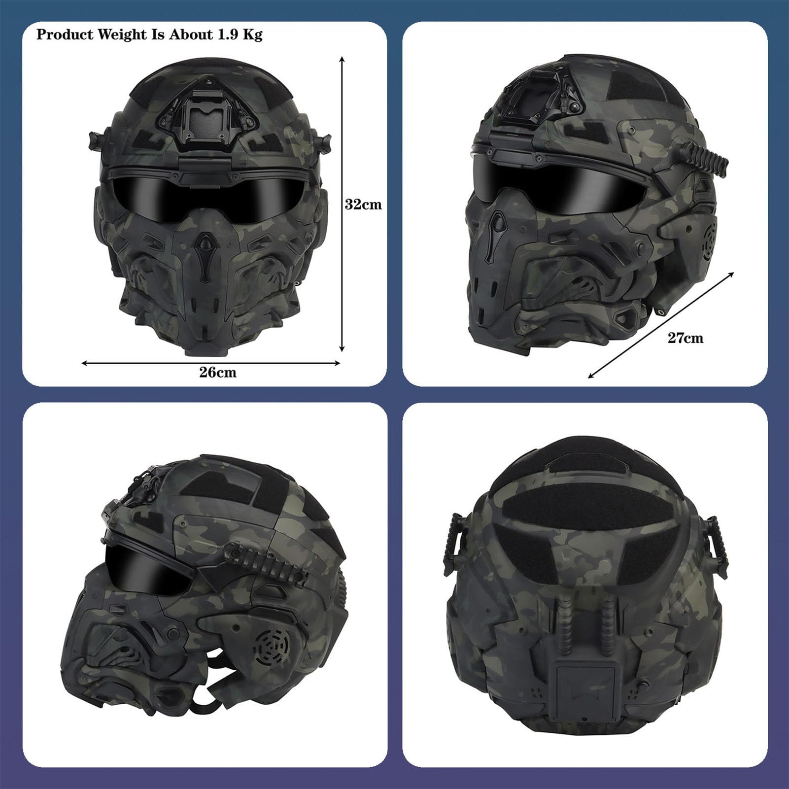 Tactical Airsoft Helmet with Flip-Up Lens, Detachable Mask, Clear Anti-Scratch HD Lens, Built-in Headset, Adjustable Fit for Outdoor CS Games & Paintball(B CP)