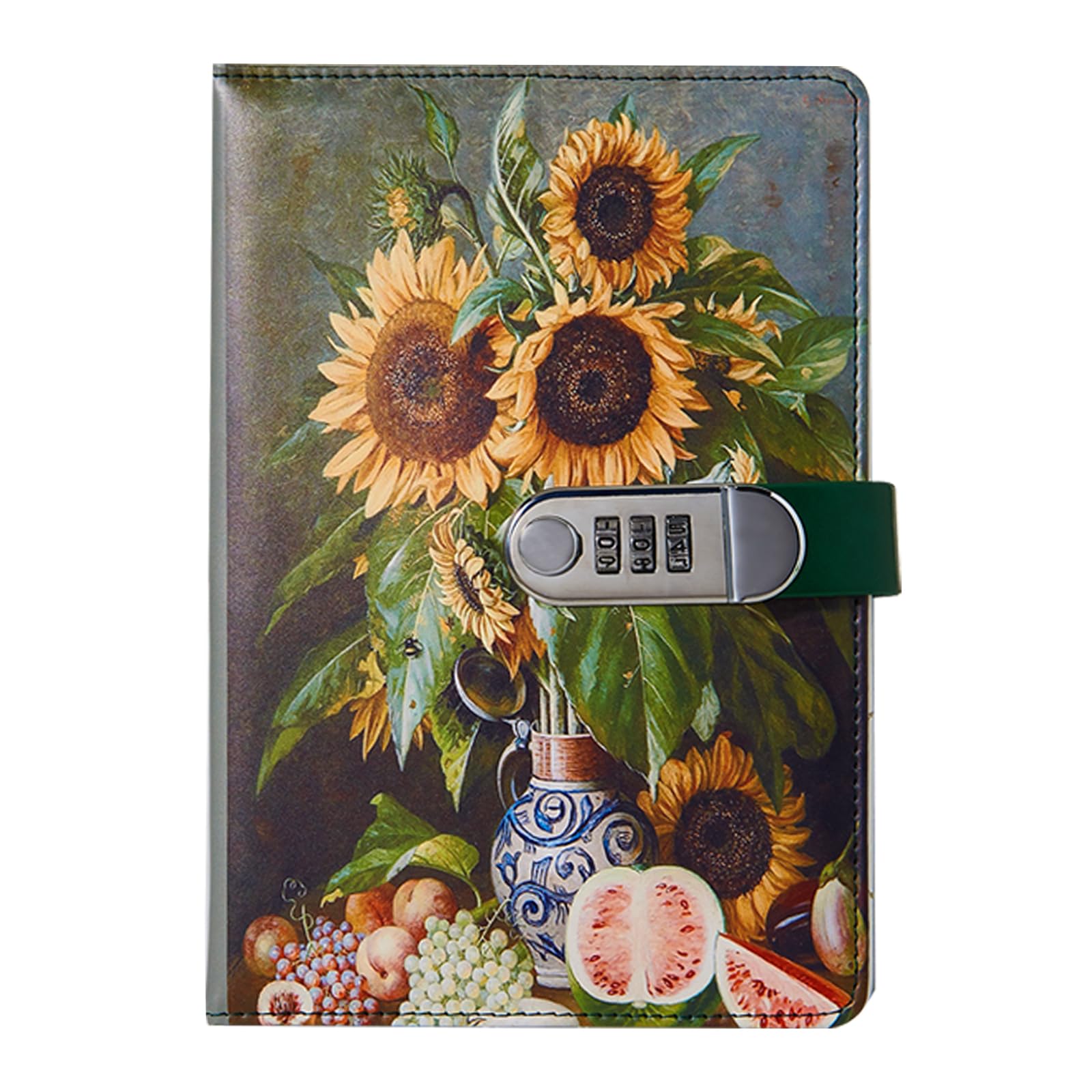 NectaRoy Vintage Notebook with Lock, A5 Lockable Diary(Oil Painting Flowers Style), Retro Travel Journal