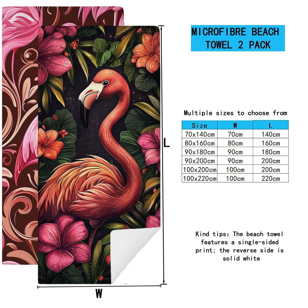 Telo Mare Microfibra, Telo Mare Grande 100x200cm 2 Pezzi, Asciugamano Palestra Donna Asciugatura Rapida, Antisabbia Asciugamano Microfibra, Leggero Asciugamani Palestra per Regalo (Fenicotteri) -4258