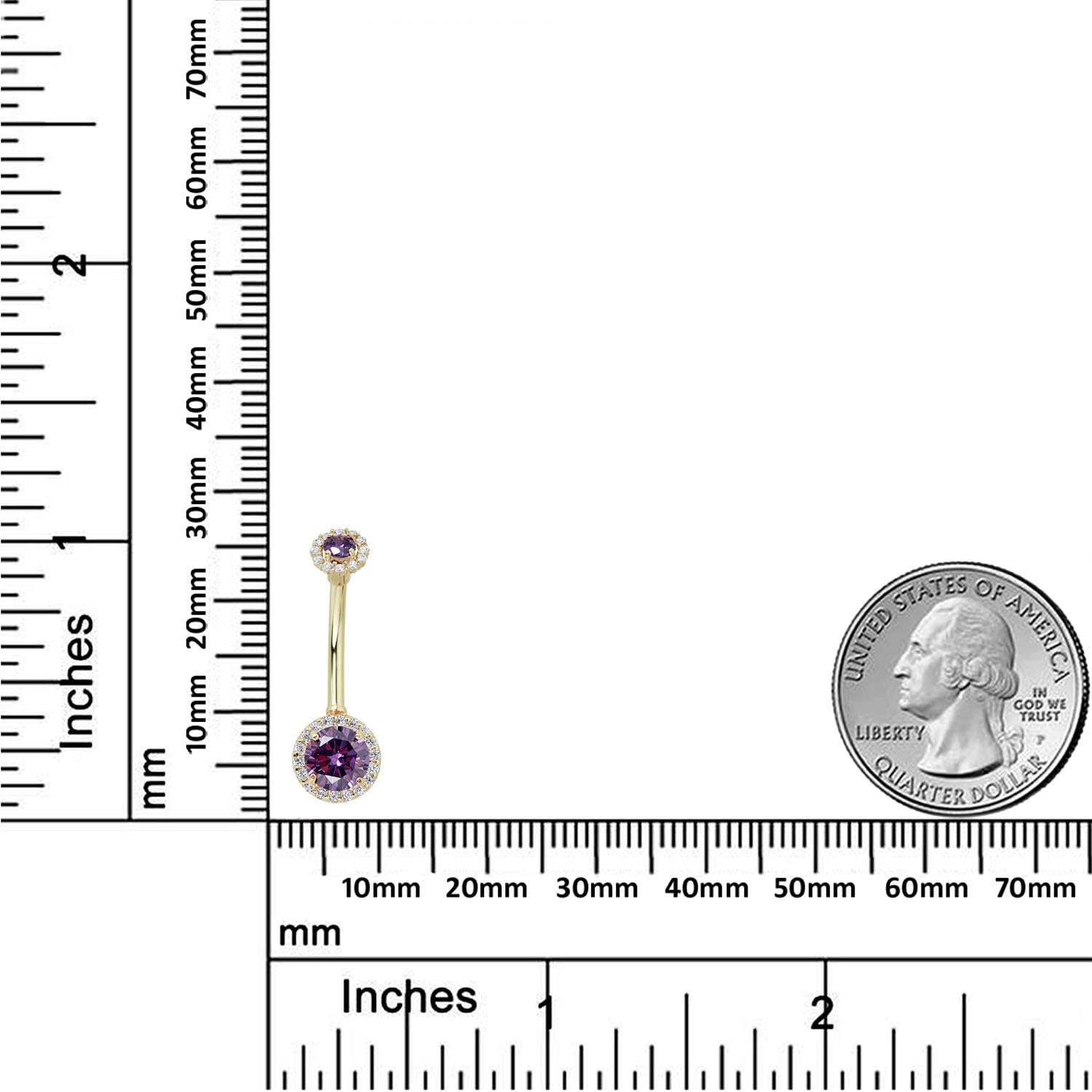 AVORA 10K Gold Simulated Diamond CZ Frame Belly Button Ring Body Jewelry (14 Gauge)