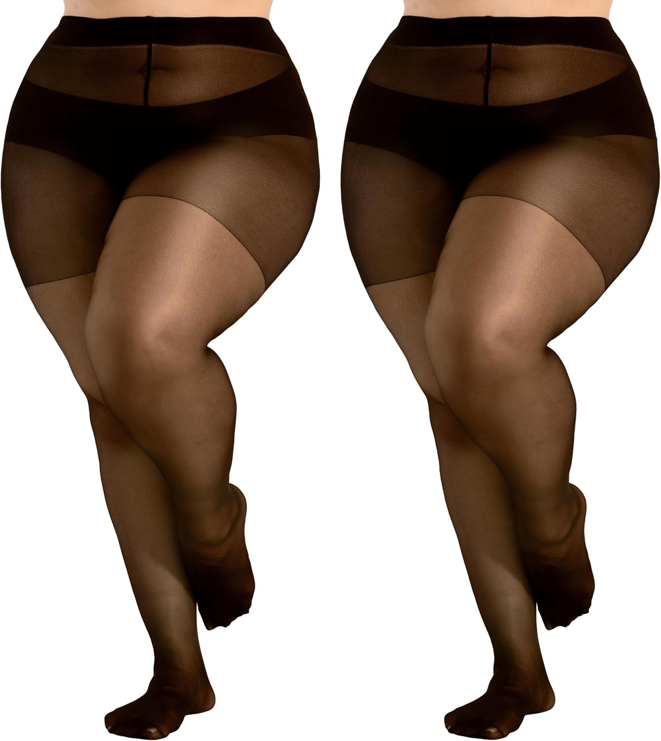 HeyUU Plus Size Sheer Tights for Women, Ultra Thin Pantyhose Reinforced Toes High Waist Stockings XL-4XL