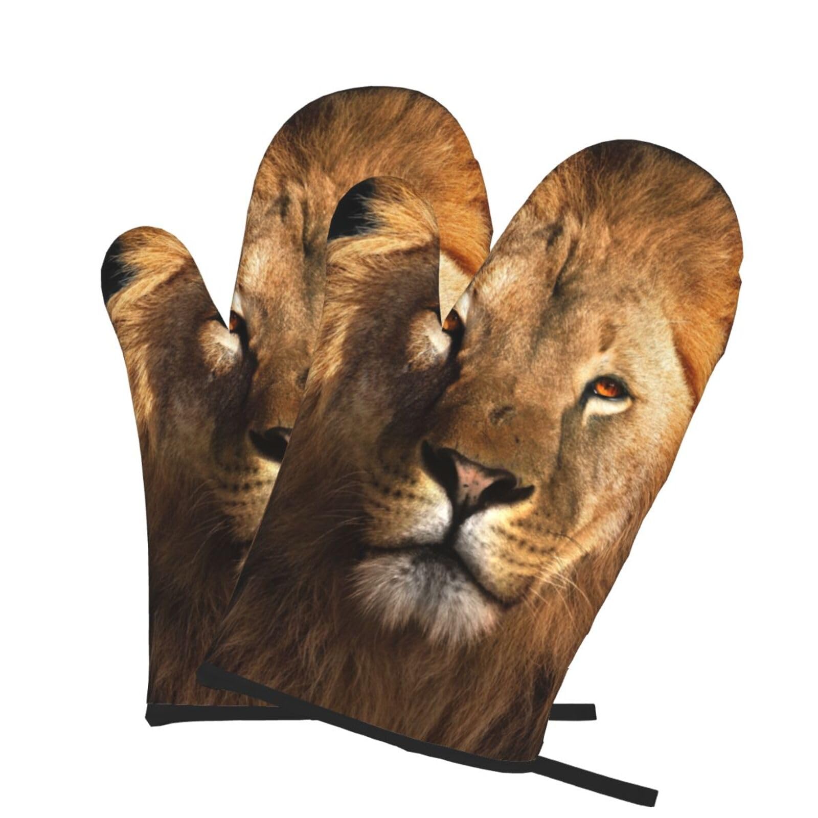 Oven Mitts Set of 2 Pcs, African animal lion Prints Heat Resistant Kitchen Gloves for Cooking Baking Grilling
