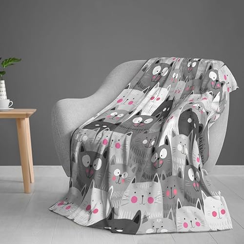 Miniatura 8 de Abucaky Manta de forro polar gris con lindos gatos, ultra suave y acogedora manta decorativa de franela para el hogar, cama, sofá, silla, viajes, 50