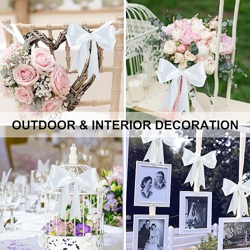 Miniatura 6 de TONIFUL Cinta de satén blanca de 1 pulgada x 25 yardas, cintas de seda sólida para envoltura de regalos, manualidades, ramos florales, envoltura de