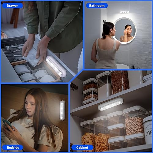 Miniatura 8 de OxyLED - Luces para closet, se pegan en cualquier lugar, 4 luces ledes, sensor táctil inalámbrico, funciona con baterías, multiuso, Blanco, T-01-2,