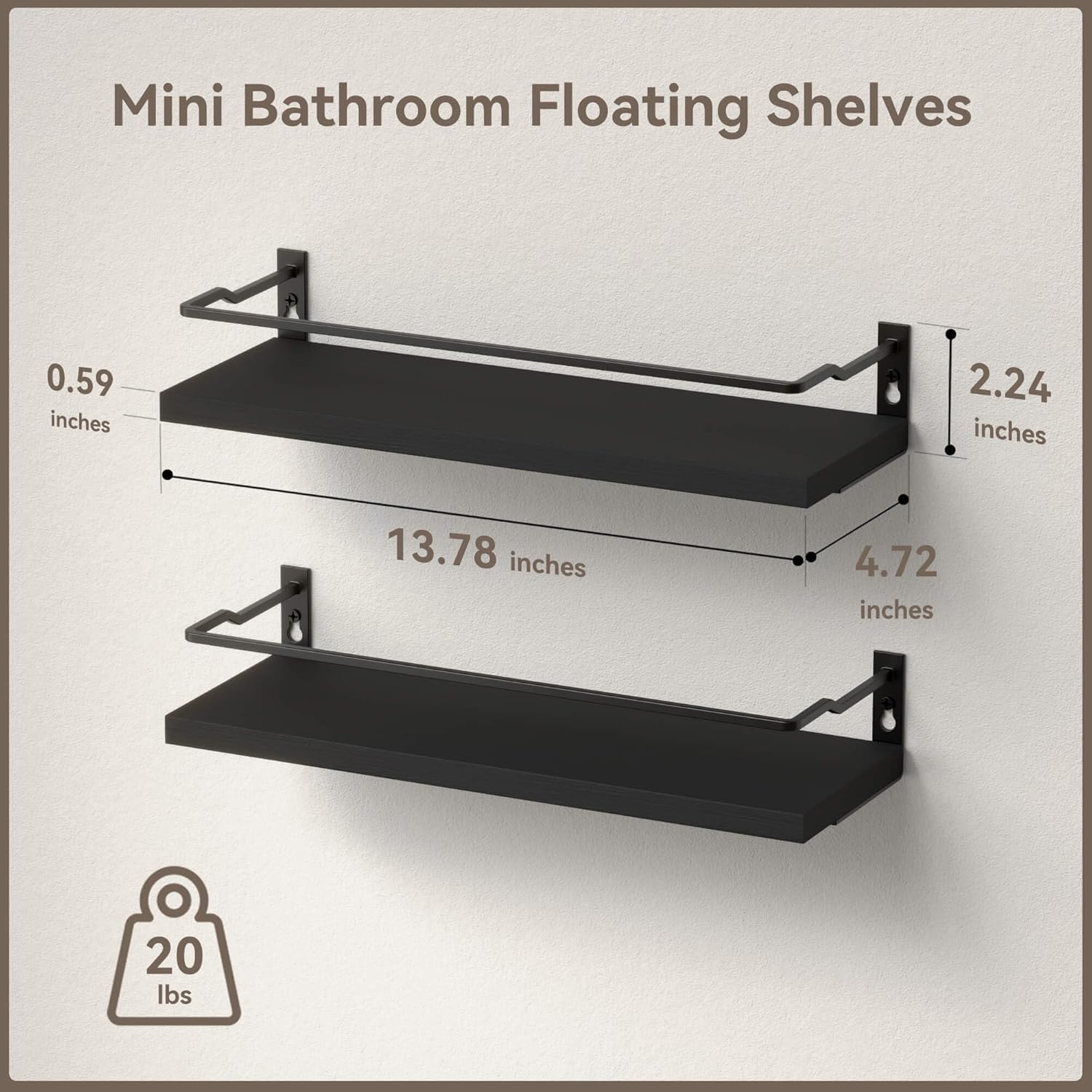 RICHER HOUSE Black Bathroom Shelves, Guard-Rail Floating Wall Shelf for Bathroom Decor Small Wall Mounted Wood Shelf - Image 3
